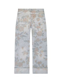 Floral Print Wide Leg Cuffed Jeans
