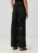 Exquisite Open Back Paulownia Palm Print Satin Two Piece Suit