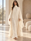 Elegant High-Neck Flowing Cape Maxi Dress