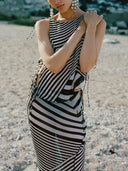Geometric Stripe Layered Sheer Maxi Dress