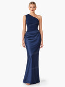 Elegant One Shoulder Neck Pleated Party Maxi Dress