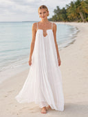 Fashion Flowy Chiffon Plunging Chest Cutout Slip Loose Maxi Dress