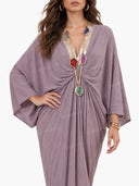 Casual V-Neck Twist Waist Batwing Sleeve Kaftan Maxi Dress