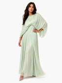 Elegant Pleated Batwing Sleeve Maxi Dress