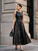 Elegant Sleeveless Leather-Look Midi Dress