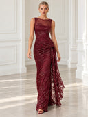 Sequin Jacquard Boat Neck Maxi Dress