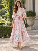 Exquisite Pastel Print Tie-Front Shirt Maxi Dress