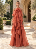 Elegant  3D Flower Ruffle Halter Maxi Dress
