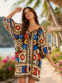 Bohemian Style Ethnic Print Short-sleeved Mini Dress