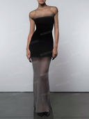 Sexy Sheer Mock Neck Bodycon Maxi Dress