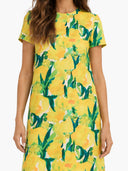 Lemon Blossom Print Feather Hem Midi Dress
