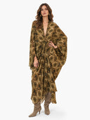 Paisley Print Deep V-Neck Draped Maxi Dress