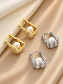 Pearl Crystal Bow Drop Earrings