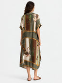 Retro Equestrian Print Shirt Midi Dress