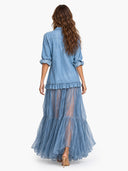 Classic Denim Ruffle Romantic Maxi Dress