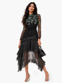 Exquisite Polka Dot Floral Print Ruffled Midi Dress