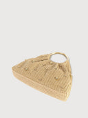 Beaded Woven Straw Ring Handle Handbag