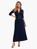 Elegant Button-Front Lapel Knit Maxi Dress