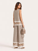 Elegant Striped Floral Two-Piece Wide Leg Pants Set