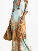 Bohemian Art Print Shirt Maxi Dress