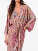 Bohemian Kimono-Inspired Tie-Dye Print Waist-Tie Maxi Dress