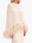 Elegant Feather Trim Chiffon Shawl Two-Piece Set