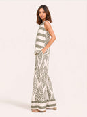 Tropical Leaf Print Sleeveless Two-Piece Wide Leg Set