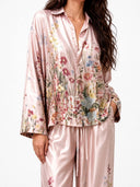 Elegant Floral Print Satin Shirt & Wide Leg Pants Set