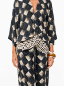 Casual Abstract Plaid Print Kimono Sleeve Maxi Dress