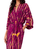 V-Neck Printed Slit Streamer Design Maxi Dress