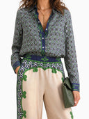 Unique Geometric Pattern Printed Satin Long-sleeved Shirt