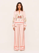 Exquisite Satin Horse Print Zip Jacket & Wide-Leg Pants Two-Piece Set