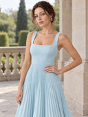 Elegant Square-neck Pleated Maxi Dress