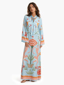 Azure Dream Printed Tie Neck Maxi Dress