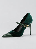 Buckle Strap Cap Toe Stiletto Pumps
