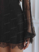 Sexy Sheer Lace Long Sleeve Mini Dress