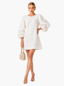 Elegant Floral Cuff Button-Front Mini Dress