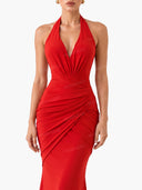 Elegant Halter Neck Ruched Mermaid Maxi Dress
