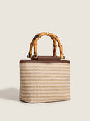 Boho Woven Straw Bucket Handbag