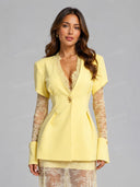 Tailored Blazer & Sheer Lace Maxi Skirt Set