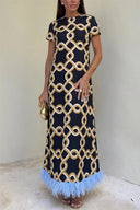 Black Twill Feather Trim Swing Dress