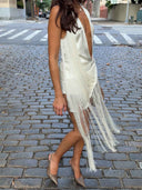 Elegant Fringe Draped Top & Mini Shorts Two-Piece Set