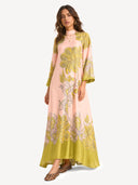 Elegant Retro Print Satin Tie-Waist Maxi Dress