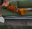 Printed Halter Ruched Tassel Dress