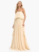 Elegant Strapless Pleated Ruffled Chiffon Maxi Dress