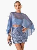 Elegant tulle shawl sequined two-piece set