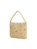 Beaded Woven Straw Wristlet Bag