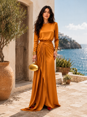 Elegant Draped Satin Maxi Dress