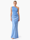 Elegant One Shoulder Neck Pleated Party Maxi Dress