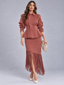 Peplum Jacket & Fringe Midi Skirt Set